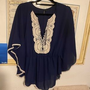 Navy Crochet Blouse